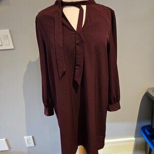 GAP Women’s Tie-Neck Long Sleeve Shift Dress | Size Medium | Burgundy